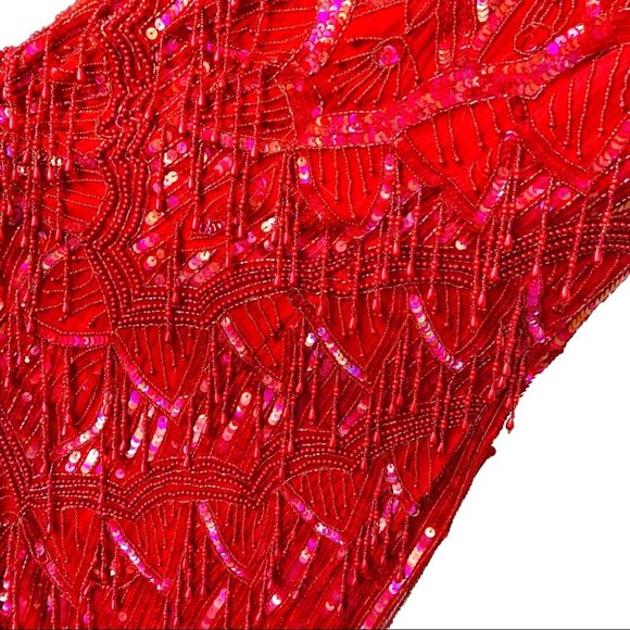 VTG 100% Silk 80s Fringed Beadwork Flapper Dress S - Picture 8 of 15